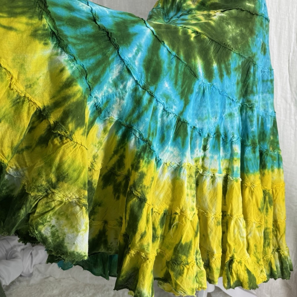 Vtg Tiered Maxi Skirt M Tie Dye Cotton Gauze Y2K Indie Boho Festival Hippie 90s - Picture 3 of 8